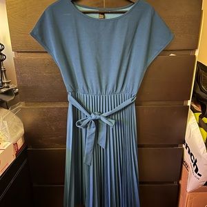 Teal pleated midi dress